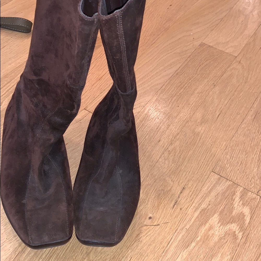 Prada suede boot with rubber sole back zipper